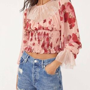 NWT Free People Romantic Long Sleeve Lace Crop Top